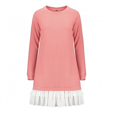 Women's Long Sleeve Casual Loose Stretchy Swing T-Shirt Dress