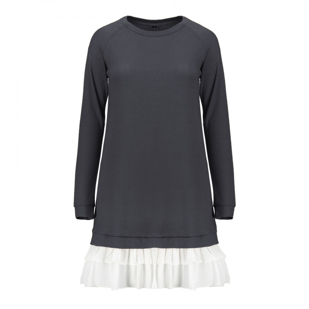Women's Long Sleeve Casual Loose Stretchy Swing T-Shirt Dress