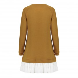 Women's Long Sleeve Casual Loose Stretchy Swing T-Shirt Dress 