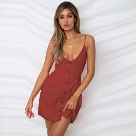 Women's Deep V Neck Adjustable Spaghetti Straps Summer Dress Sleeveless Sexy Backless floral dress(S-XXL) 