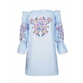 Sexy Off Shoulder Short Shirt Dress Embroideried Floral for Spring/Summer(S-XL)