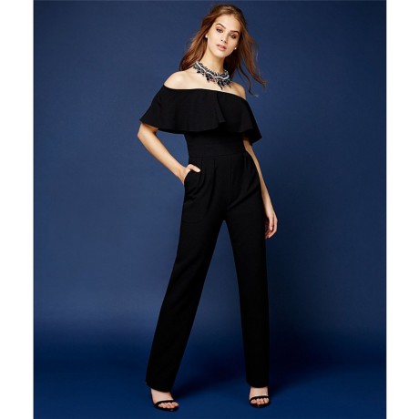 Womens off shoulder Chiffon Ruffled High Waist Long Leg Jumpsuits Rompers(S-XL)