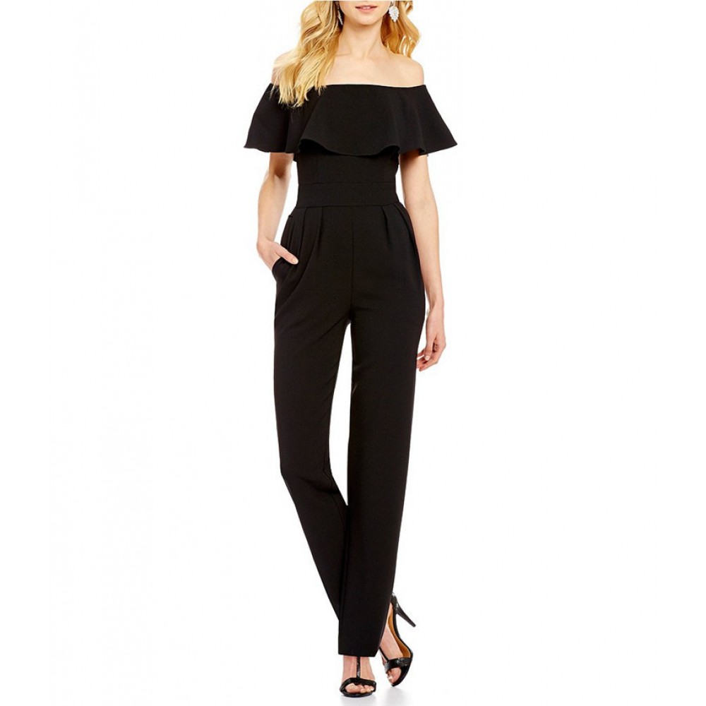 Womens off shoulder Chiffon Ruffled High Waist Long Leg Jumpsuits Rompers(S-XL)