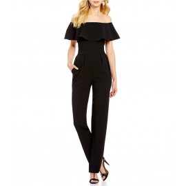 Womens off shoulder Chiffon Ruffled High Waist Long Leg Jumpsuits Rompers(S-XL)