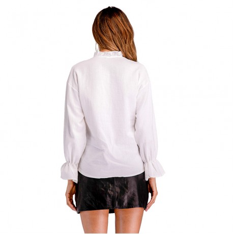 Women's Spring Chiffon Shirt Stand-up Collar Ruffled Sweet Long Sleeve Shirt(S-XL)