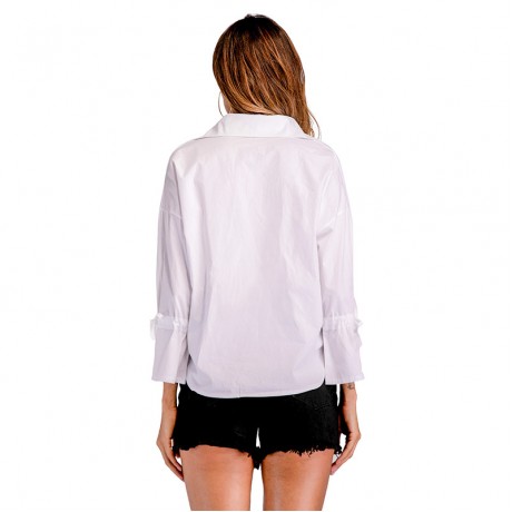 Women's Long Sleeve Deep V- Neck  Loose Casual Stripe Blouse（S-XXL）  