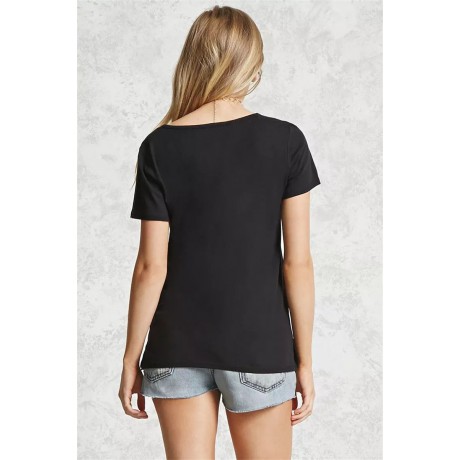 Women's Hollow V-neck Loose Short-Sleeved Solid Color Short Sleeve t-Shirt(S-XL)