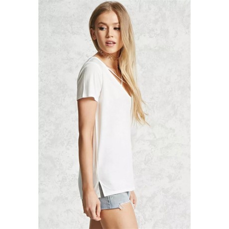 Women's Hollow V-neck Loose Short-Sleeved Solid Color Short Sleeve t-Shirt(S-XL)