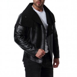  Men's Motorcycle PU Leather Long Sleeves Punk Style Leather Jacket 