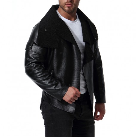  Men's Motorcycle PU Leather Long Sleeves Punk Style Leather Jacket