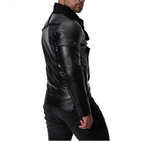  Men's Motorcycle PU Leather Long Sleeves Punk Style Leather Jacket