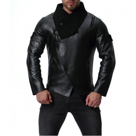 Men's Motorcycle PU Leather Long Sleeves Punk Style Leather Jacket