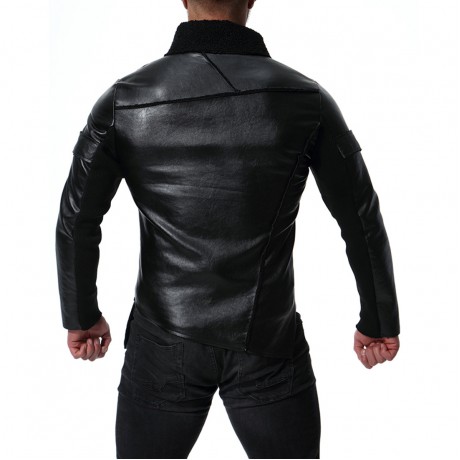  Men's Motorcycle PU Leather Long Sleeves Punk Style Leather Jacket