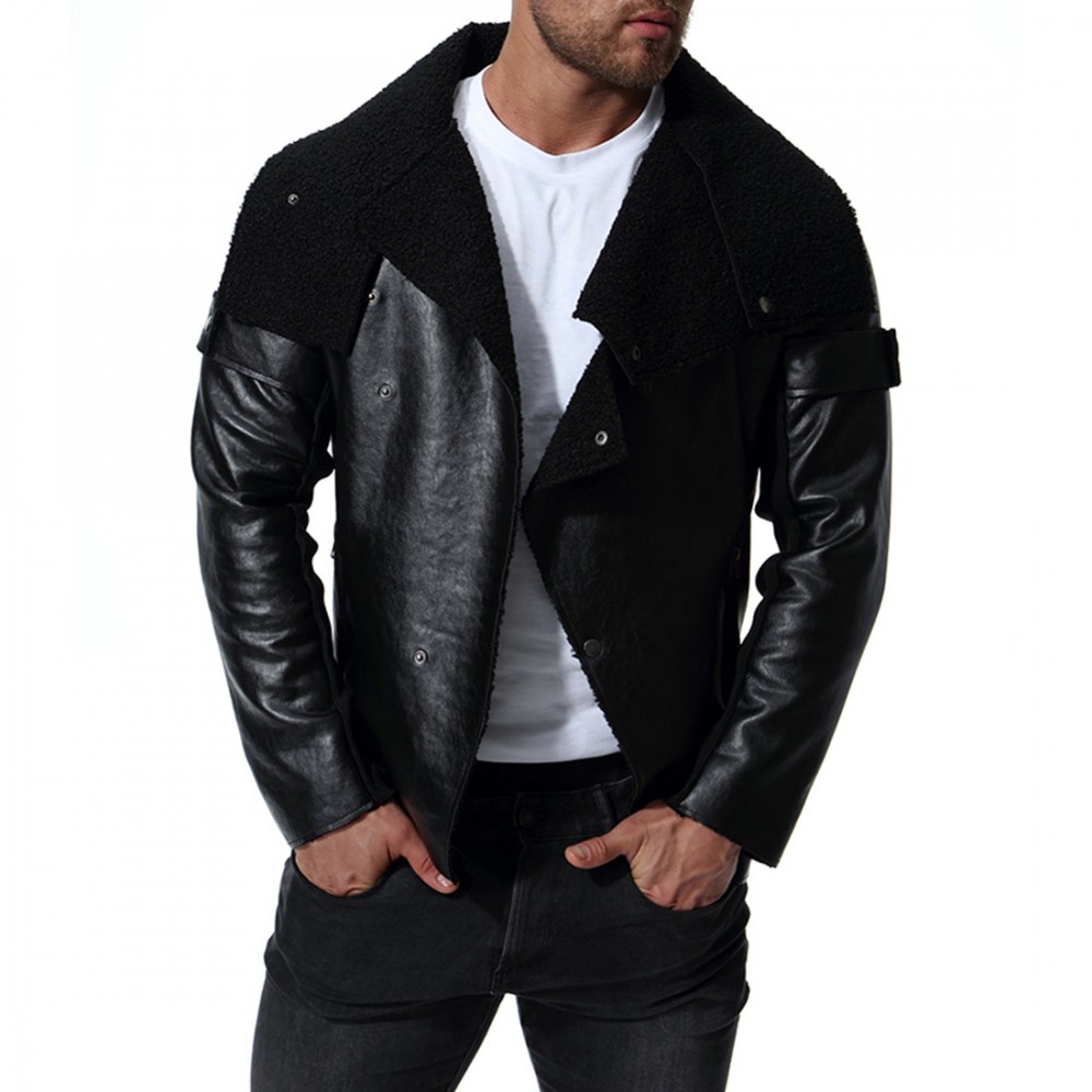  Men's Motorcycle PU Leather Long Sleeves Punk Style Leather Jacket