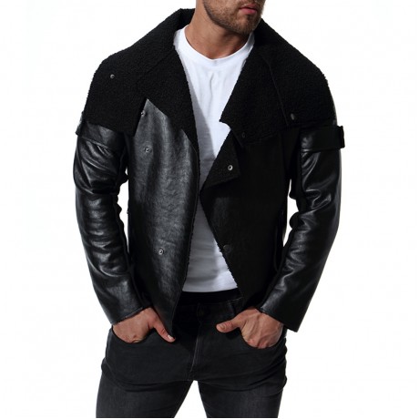  Men's Motorcycle PU Leather Long Sleeves Punk Style Leather Jacket
