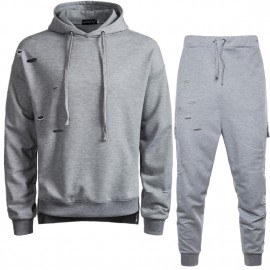 Men's Solide Color Jogging Sweater Suit Full Tracksuit Hole Sports Suit Hoodies Joggers Sets