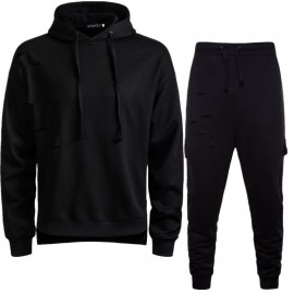 Men's Solide Color Jogging Sweater Suit Full Tracksuit Hole Sports Suit Hoodies Joggers Sets 
