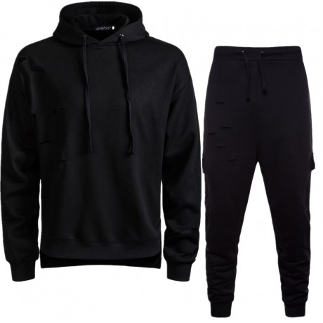 Men's Solide Color Jogging Sweater Suit Full Tracksuit Hole Sports Suit Hoodies Joggers Sets