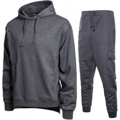 Men's Solide Color Jogging Sweater Suit Full Tracksuit Hole Sports Suit Hoodies Joggers Sets