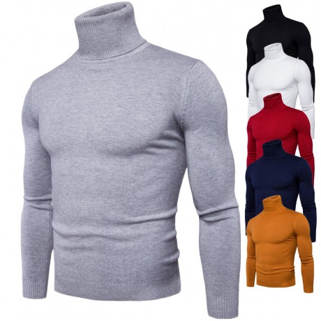  Mens Pullover Slim Fit Sweater High Neck Outwear Winter Warm Knitwear Cable Sweaters