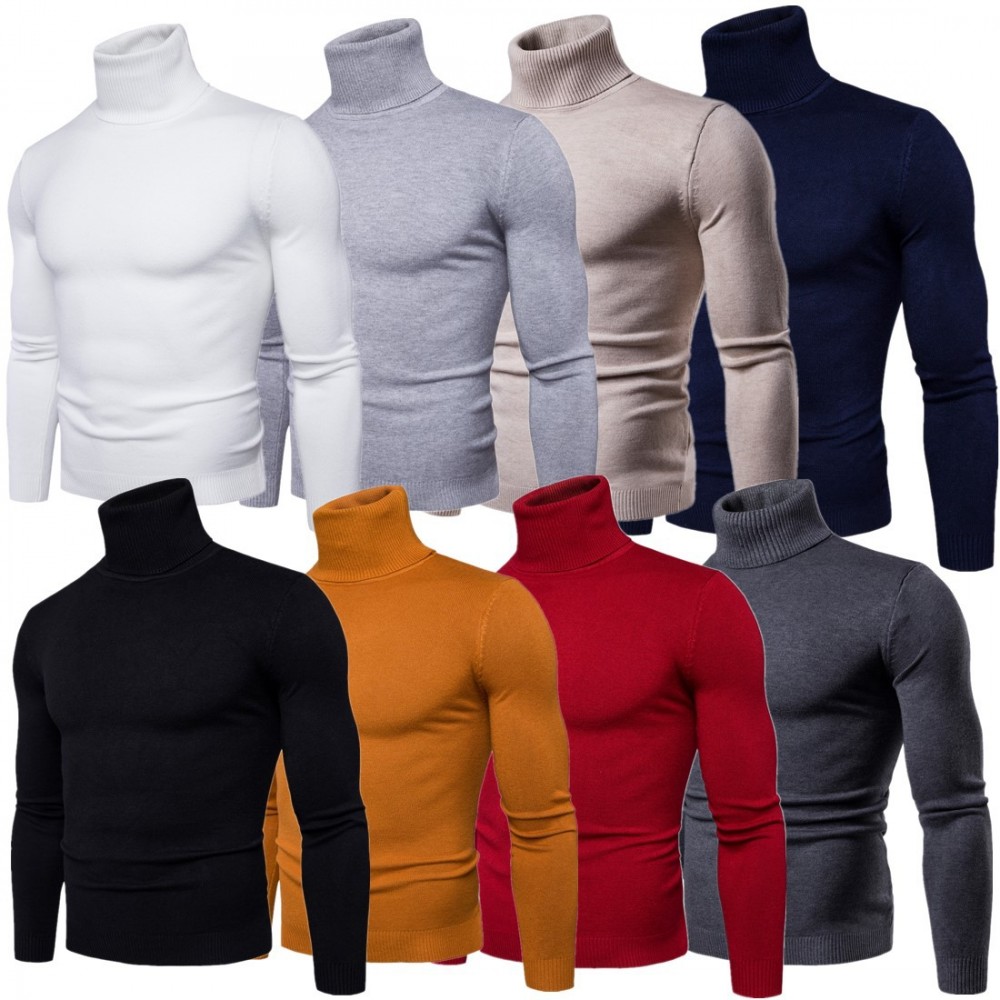  Mens Pullover Slim Fit Sweater High Neck Outwear Winter Warm Knitwear Cable Sweaters