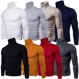  Mens Pullover Slim Fit Sweater High Neck Outwear Winter Warm Knitwear Cable Sweaters