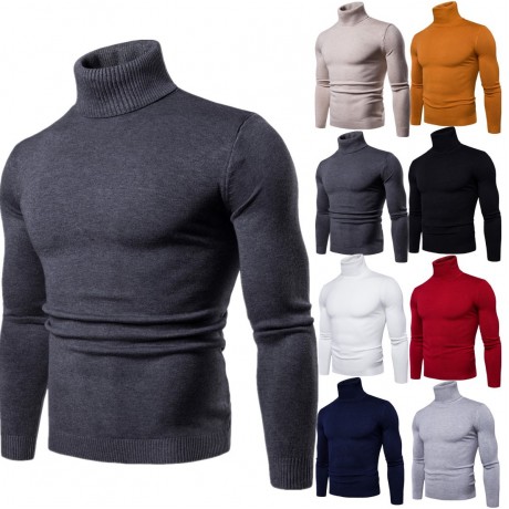  Mens Pullover Slim Fit Sweater High Neck Outwear Winter Warm Knitwear Cable Sweaters