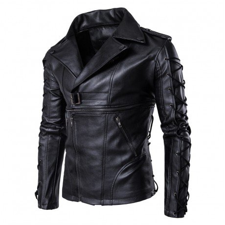  Men's Motorcycle PU Leather Jacket Coat Large Size Zipper Gentleman Vintage Casual Jacket