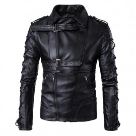  Men's Motorcycle PU Leather Jacket Coat Large Size Zipper Gentleman Vintage Casual Jacket 