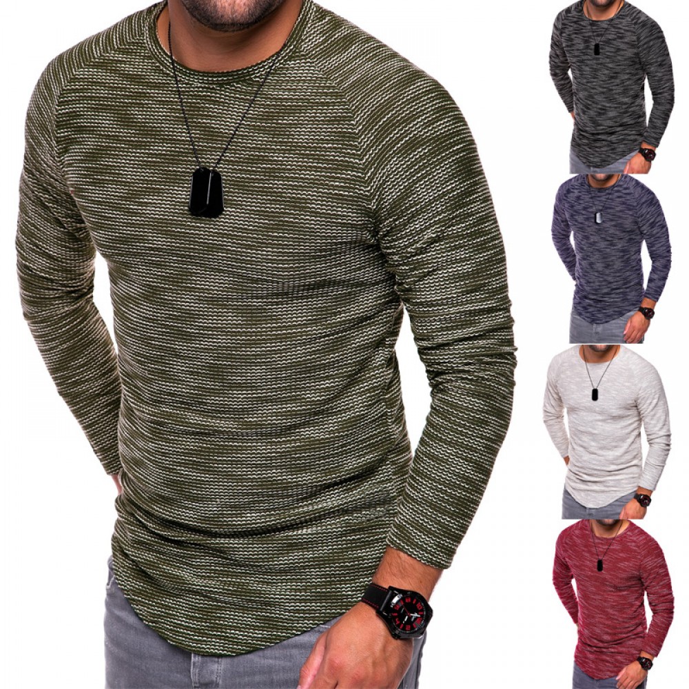  Men's Round Neck Slim Long Sleeve Cotton T-Shirt Hipster Casual Tops