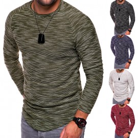  Men's Round Neck Slim Long Sleeve Cotton T-Shirt Hipster Casual Tops 