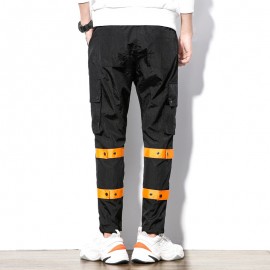  Men Casual Loose Tooling straight pants Drawstring Waist Pants with Pockets 