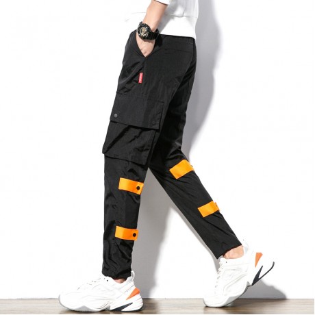  Men Casual Loose Tooling straight pants Drawstring Waist Pants with Pockets