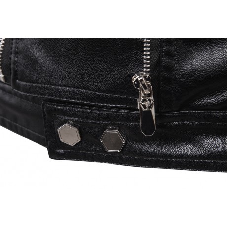 Men's Motorcycle Leather Coat Slim Fit Leather Jacket Detachable Sleeve PU Leather Jacket