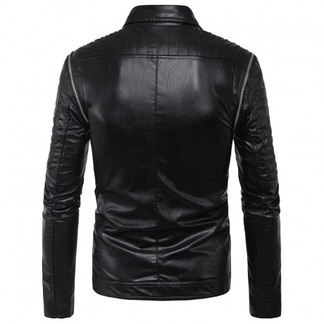 Men's Motorcycle Leather Coat Slim Fit Leather Jacket Detachable Sleeve PU Leather Jacket