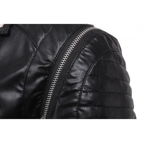 Men's Motorcycle Leather Coat Slim Fit Leather Jacket Detachable Sleeve PU Leather Jacket
