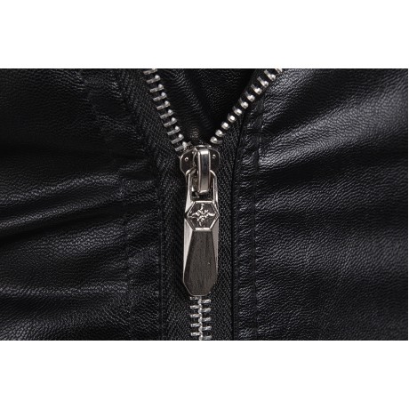 Men's Motorcycle Leather Coat Slim Fit Leather Jacket Detachable Sleeve PU Leather Jacket