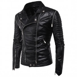 Men's Motorcycle Leather Coat Slim Fit Leather Jacket Detachable Sleeve PU Leather Jacket 