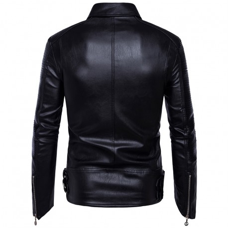Mens Motorcycle Leather Jacket Long Sleeves Multi-Zip PU Jackets Coat