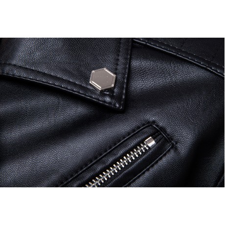 Mens Motorcycle Leather Jacket Long Sleeves Multi-Zip PU Jackets Coat