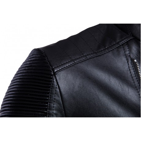Mens Motorcycle Leather Jacket Long Sleeves Multi-Zip PU Jackets Coat