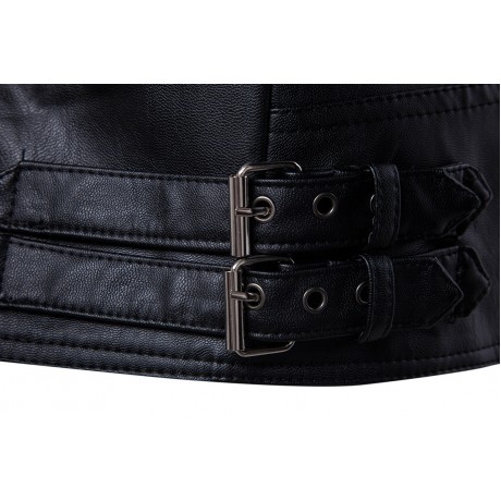 Mens Motorcycle Leather Jacket Long Sleeves Multi-Zip PU Jackets Coat