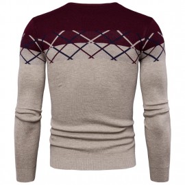 Men's Casual Fashion Pullover Sweater Long Sleeves Color Matching Sweater 