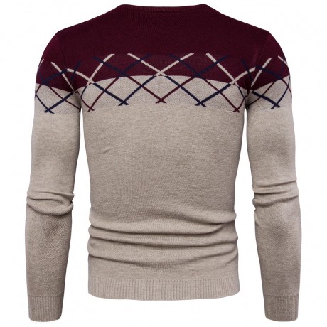 Men's Casual Fashion Pullover Sweater Long Sleeves Color Matching Sweater