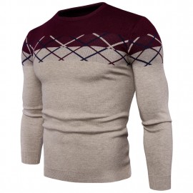 Men's Casual Fashion Pullover Sweater Long Sleeves Color Matching Sweater