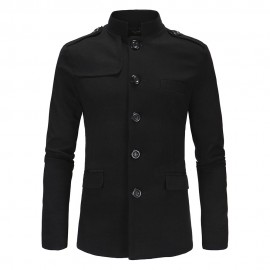 Men's Stand Collar Blazer Coat Jacket Casual Button Blazer Coat 