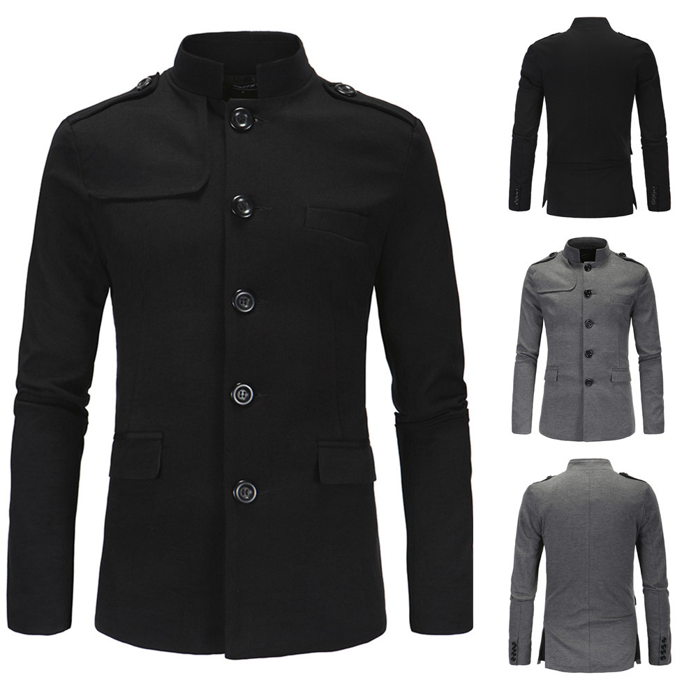  Men's Stand Collar Blazer Coat Jacket Casual Button Blazer Coat