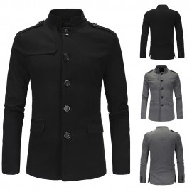  Men's Stand Collar Blazer Coat Jacket Casual Button Blazer Coat 