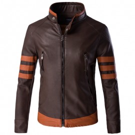 Men's Brown PU Leather Jacket Cafe Racer Retro Motorcycle Jacket 