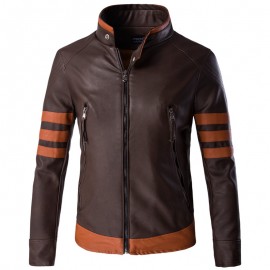 Men's Brown PU Leather Jacket Cafe Racer Retro Motorcycle Jacket